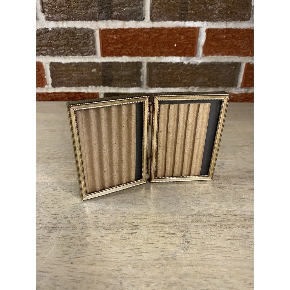 Vintage Hinged Bifold Picture Frame 2.5 x 3.75 Gold Tone Brass Ornate